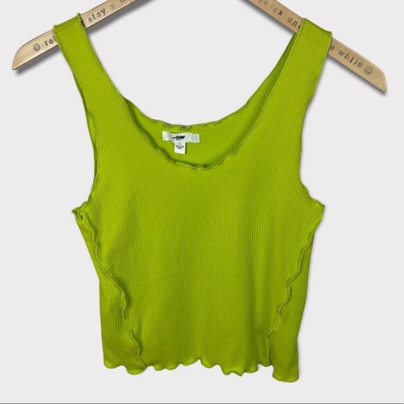 NEW Nordstrom BP Lime Neon Green Lettuce Edge Tank Top Size Small Ribbed Retro S - Picture 6 of 14